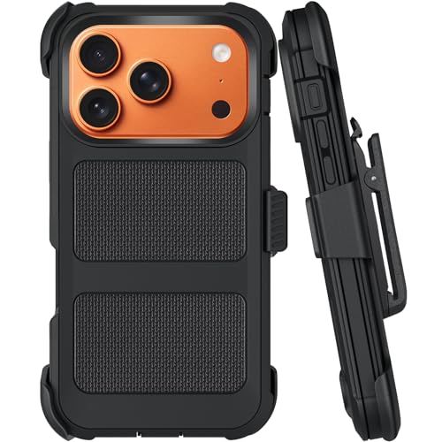 Belt Clip Holster Compatible with iPhone 17 Pro Max Defender Case with 360° Rotating Stand - Heavy Duty Protection Anti-Drop Shockproof, Black - size: iPhone 17 Pro Max