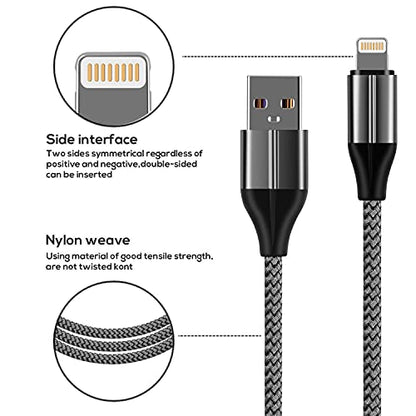 FEEL2NICE iPhone Charger Cable (3 Pack 6 Foot), [MFi Certified] 6 Feet Nylon Braided Lightning Cable, iPhone Charging Cord USB Cable Compatible with iPhone 11/Pro/X/Xs Max/XR/8 Plus /7 Plus/6/ iPad