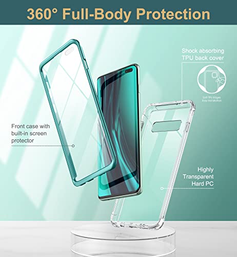 SURITCH Clear Case for Samsung Galaxy S10 Plus (Only) 6.4-inch, [Built-in Screen Protector] Full Body Protection Shockproof Bumper Rugged Phone Cover for S10 Plus -(Green) - color: Green
