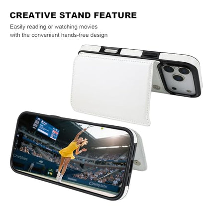 ONETOP for iPhone 17 Pro Max Wallet Case with Credit Card Holder,White | Kickstand,ID/Cash Holder,Case Wallet with Card Slots,Double Magnetic Clasp,Durable PU Leather Shockproof Cover for Women Men - color: White
