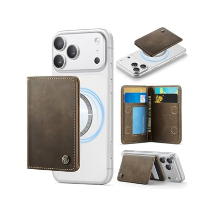 Magnetic Wallet Card Holder with RFID Protection, PU Leather Slim Wallet, Strong Magnet Attachment for iPhone 18/17/16/15/14/13/12 Series Pro Max Plus Mini-Brown - color: Brown