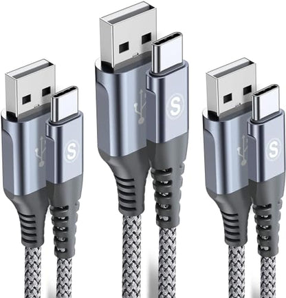 sweguard USB to USB C Cable 3-Pack 10ft 6ft 6ft Fast Charging Braided - color: Grey, size: 10ft+6ft+6ft