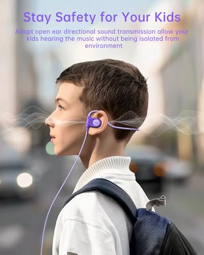 Mehomeli Kid Headphones, Air Conduction Open Ear Headphones, 3.5mm Jack - color: Purple