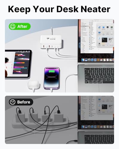 USB C Fast Charger, 100W GaN 6 Port USB C Fast Charging Station Hub Block Cube, QC USB A and PD USB C Wall Charger Power Multiple USB Charger Plug for iPhone 17 16 15 14 13 12 Pro Max, iPad, Samsung
