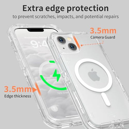 Follaroma for iPhone 14 Case, Magnetic Phone Cover, Clear, 6.1" | Compatible with MagSafe, Heavy Duty Shockproof Protection, Military-Grade Anti-Drop, Dual Layer Transparent Protective Case - color: Clear, size: iPhone 14 6.1''