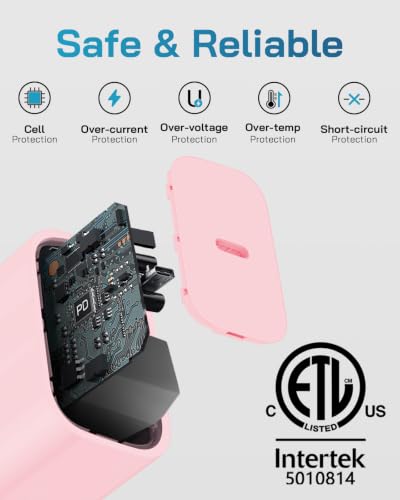CXX 20W Fast Charger for iPhone 14/13/12 [3-Pack, MFi Certified] - color: Light Pink, size: 10FT