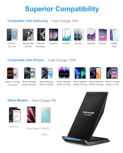 NANAMI Wireless Charger 3-Pack, 2 Fast Charging Stands + 1 Charging Pad Compatible with iPhone 17/16/15/14/13/12 and AirPods 2/Pro2/3