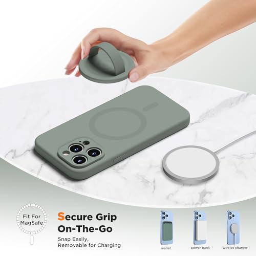 Upgraded Magnetic Phone Grip, Liquid Silicone Soft and Portable, Removable Finger Loop Ring Grip Holder for iPhone, Strong Magnetic Attraction, Compatible with MagSafe Phone Case, Calke Green - color: Calke Green