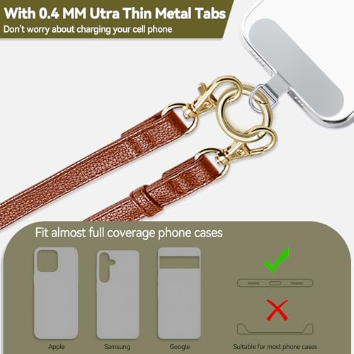 Clip and Go Phone Strap Crossbody Wrist 2 in 1 Leather Lanyard with Tether Hanging Loops Adjustable Anti-Theft Purse Replacement Handbag Long Thin Shoulder Neck Straps for All Phones Keys Bags Brown - color: Brown