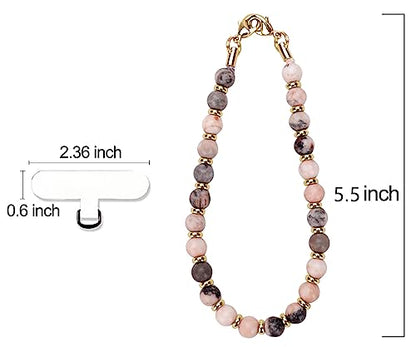 VICHUNHO Marble Beaded Phone Wrist Strap, Cellphone Lanyard with Tether Tab, Hands-Free Wristlet Bracelet - color: Pink Zebra Jasper