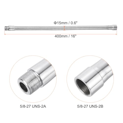 PATIKIL 16" Microphone Gooseneck, 5/8"-27 Thread Metal Universal Hose Flexible Arm Gooseneck Tube Extension for Multifunction DIY, Silver Tone - color: Silver Tone, size: 16"