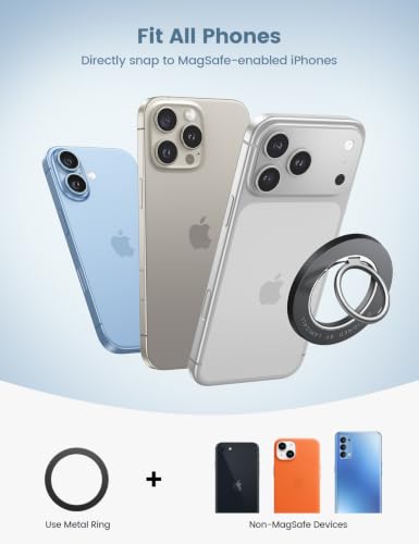 Lamicall Magnetic Phone Ring Grip for MagSafe, 360° Rotation Finger Holder - color: Misty Black