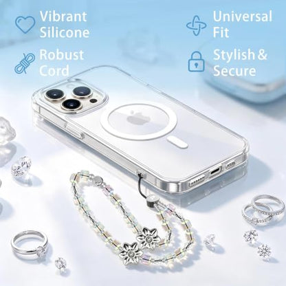 Food-Grade Silicone Phone Wrist Strap with Tether Tab/Clip, Sparkling Bead Phone Lanyard/Phone Charm - color: Iridescent