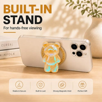 Magnetic 3D Bear Phone Grip Stand, MagSafe Compatible — Honey Gold - color: Honey Gold