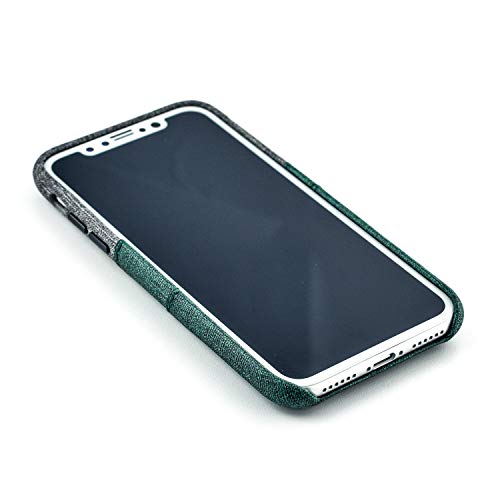 Dockem Luxe Wallet Case for iPhone X/XS: Slim Minimalist Case w/ 2 Credit Card Holder Slots: UltraGrip Canvas Style Synthetic Leather (Green and Grey) - color: Green and Grey