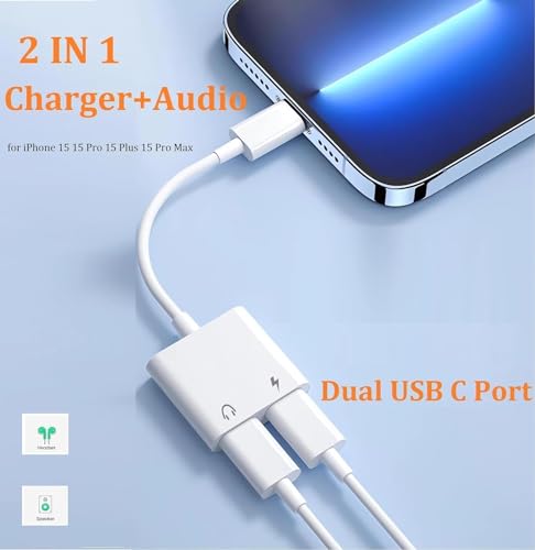 [Apple MFi Certified] iPhone Dual USB C Headphone and Charger Adapter - color: Silver