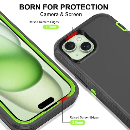 for iPhone 15 Case Heavy Duty Protective Shockproof Dropproof 3-Layer Full Body Protection [Without Screen Protector] Tough Rugged Cover for Apple iPhone 15 6.1 inch 2023,Navy Grey/Green - color: Navy Grey/Green