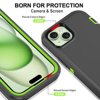 for iPhone 15 Case Heavy Duty Protective Shockproof Dropproof 3-Layer Full Body Protection [Without Screen Protector] Tough Rugged Cover for Apple iPhone 15 6.1 inch 2023,Navy Grey/Green - color: Navy Grey/Green