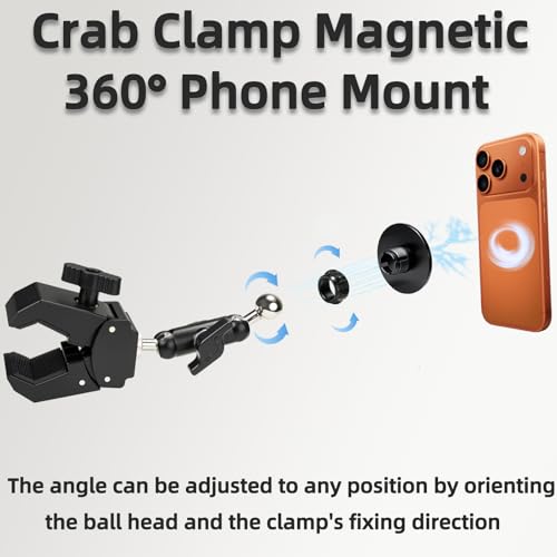 Magnetic Mic Stand Phone Holder Mount, 360° Angle Adjustment for Gym/Microphone Stand/Shopping Cart/Stroller/Handlebar,Compatible with iPhone 17/16/15/14/13/12 Series