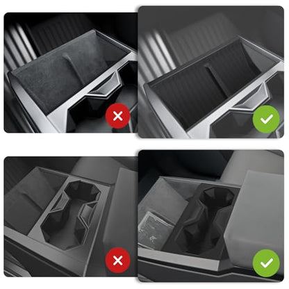 BestEvMod 2PCS Center Console Phone Charge Area Silicone Mat & Cup Holder Insert Compatible with 2026 2025 2024 Tesla Cybertruck Non-Slip Easy to Clean Black (Cup Holder Insert+Charge Pad Mat) - size: Cybertruck, style: Cup Holder Insert + Charge Pad Mat