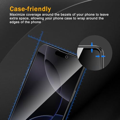 3 Pack Privacy Screen Protector for iPhone 17/17 Pro, iPhone 16 Pro, Anti Spy Tempered Glass 9H Hardness, Black Protector Anti Spy, Bubble Free, Anti-Scratch - size: iPhone 17/17 Pro/16 Pro FK3