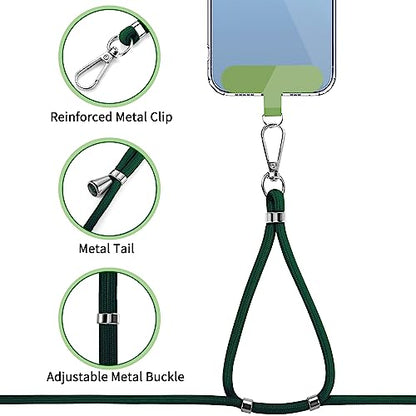 CACOE Phone Lanyard 2 Pack-1× Adjustable Neck Strap,1× Wrist Strap,2× Pads,Universal Crossbody Cell Phone Lanyards,Multifuctional Phone Lanyards Compatible with Most Smartphones(Dark Green) - color: Dark Green, size: 30"（Neck Strap×1）+8"（Wrist Strap×1）