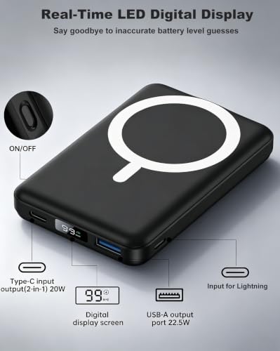 for MagSafe Portable Charger, 10000mAh Magnetic Battery Power Bank