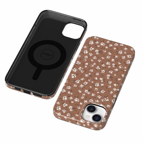 Casely iPhone 14 Plus Case | Mocha Meadow | Tiny Flowers | Compatible with MagSafe | Classic Ultra Slim Design - color: Mocha Meadow | Tiny Flowers