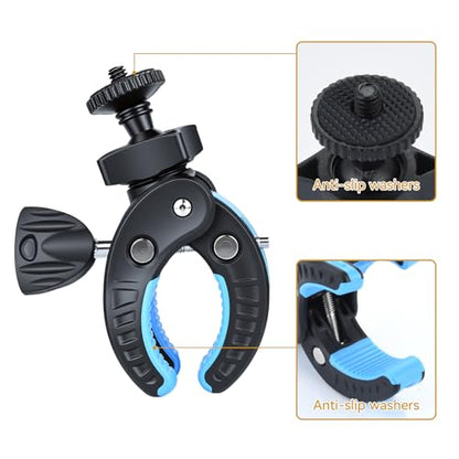 UTEBIT Camera Clamp Mount, Large Clamp Opening Aluminum Alloy Clip Mount - color: Black + Blue