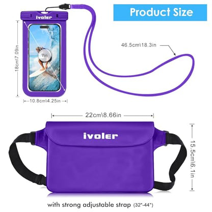 ivoler 2-Pack Waterproof Fanny Pack & Phone Pouch, Dry Bag for Passport, Phone & Wallet, Floating Waterproof Phone Case for Beach, Swimming, Kayaking, Boating, Cruise Essentials & Travel - color: Deep Purple