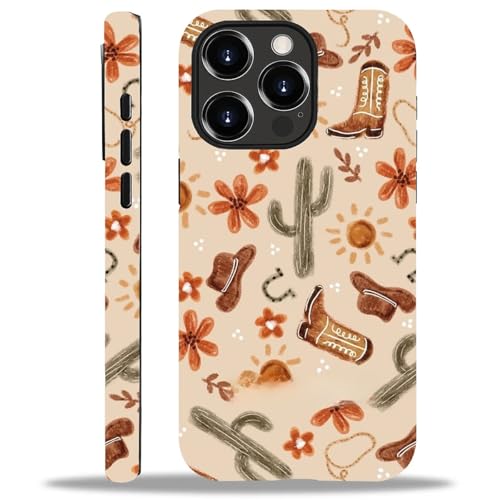 ZHEGAILIAN Case Compatible with iPhone 14 Pro,Denim Boots Cactus Design Phone Case,Matte Mixed Double-Layer Hard Shell+Soft Silicone TPU Shock Protective - color: Denim boots cactus, size: iPhone 14 Pro