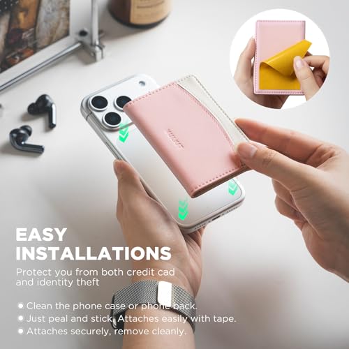 VULKIT Phone Card Holder Stick on Adhesive Credit Card Holder RFID Blocking Sticky Phone Wallet Compatible with iphone Leather Card Case for Women - color: Pink
