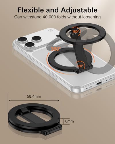 Magnetic Phone Grip for Magsafe, Foldable Kickstand Mag Safe iPhone Stand - color: Black