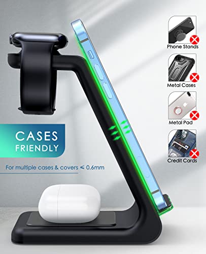 3 in 1 Wireless Charging Station,2026 Upgraded Fast Desk Charger Station for iPhone 17 16 15 14 13 12 Pro Max Plus,Charger Stand for Apple Watch 11 10 9 8 7 6 5 4 3 2 Ultra SE,Airpods 4 3 2 Pro(Black) - color: B-Black