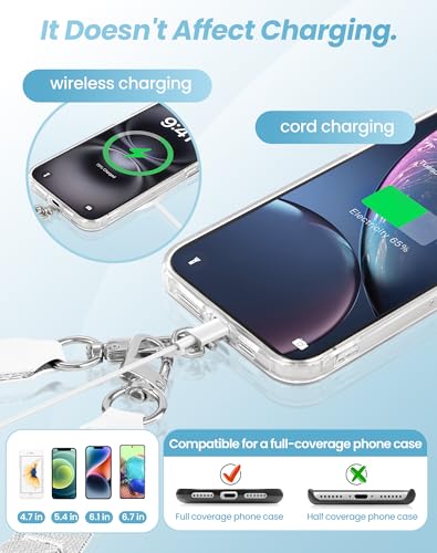 Clip and Go Strap for Phone with Wallet Crossbody, Detachable Wristlet Strap Pocket with Zipper Phone Screen ID Window, 2 Pcs Metal Tether Patches Compatibe with iPhone and Most Smartphones White - color: White