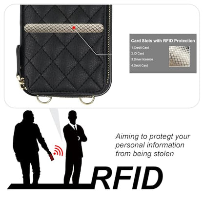 Bocasal Crossbody Wallet Case Card Holder for iPhone 17 Pro Max Black | RFID Blocking PU Leather Zipper Handbag Purse, Kickstand Flip Folio Case with Card Slots Holder Wrist Strap Lanyard 6.9 Inch - color: Black