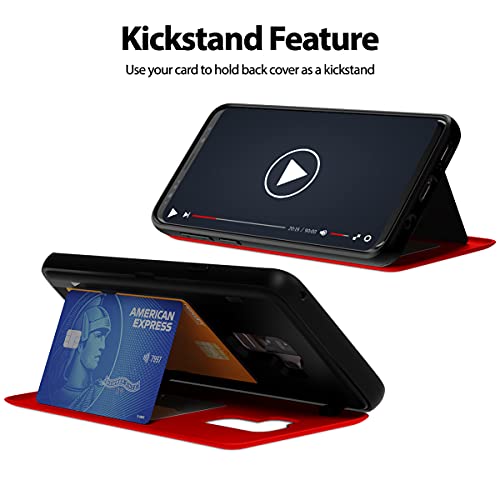 GOOSPERY Magnetic Door Bumper Compatible with Galaxy S9 Plus, Card Holder Wallet Case Easy Magnet Auto Closing Protective Dual Layer Sturdy Phone Back Cover - Red - color: Red, size: Galaxy S9 Plus