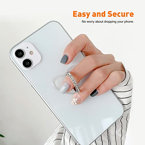 [2 Pack] Transparent Diamond Setting Cell Phone Ring Holder Stand,360 Degree Rotation and 180 Degree Adjustable Finger Ring Kickstand with Polished Electroplated Phone Grip (Love Heart)