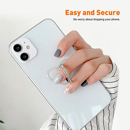 [2 Pack] Transparent Diamond Setting Cell Phone Ring Holder Stand,360 Degree Rotation and 180 Degree Adjustable Finger Ring Kickstand with Polished Electroplated Phone Grip (Love Heart)