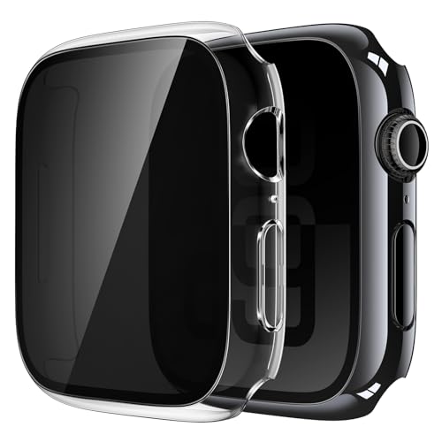 Misxi 2 Pack All-around Protective Privacy PC HD Case for Apple Watch Series 11 (2025) Series 10 42mm, Shockproof Ultra-Thin Cover with Anti-Spy Tempered Glass Screen Protector for iWatch, 1 Jet Black + 1 Transparent - color: 1 Jet Black + 1 Transparent,