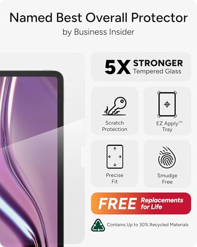 ZAGG Glass Elite Screen Protector for iPad 11-inch (A16) & iPad 10.9-inch (10th Gen) - 5X Stronger Tempered Glass, Smudge-Free, Easy Installation, Eco-Friendly with Recycled Glass - size: iPad 11-inch (A16), style: Glass Elite