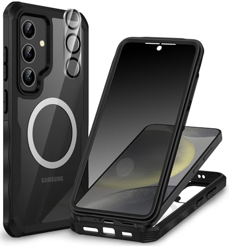 CENHUFO Magnetic for Samsung Galaxy S24 Case, Privacy Phone Cover with Built-in Anti Peep Privacy Screen Protector and HD Camera Lens Protective, Full Body Shockproof Double Sided Bumper - Black - color: Black, size: S24