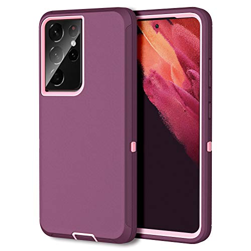MXX Case Compatible with Galaxy S21 Ultra Case, 3-Layer Super Full Heavy Duty Body Bumper Cover/Shock Protection/Dust Proof, Designed for Samsung Galaxy S21 Ultra 5G 6.8 Inch 2021 (Plum) - color: Plum