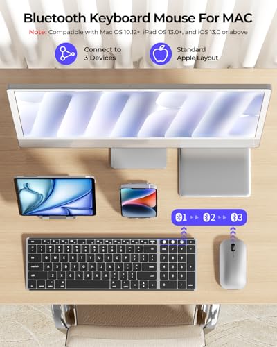 seenda SKM64-2 Bluetooth Keyboard and Mouse Combo for Mac, MacBook and iPad - color: Black & Silver