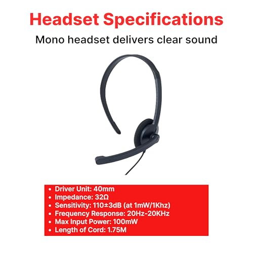 Verbatim Mono Headset, 3.5mm, 40mm Driver, Microphone, in-Line Controls - size: 6.33, style: Mono
