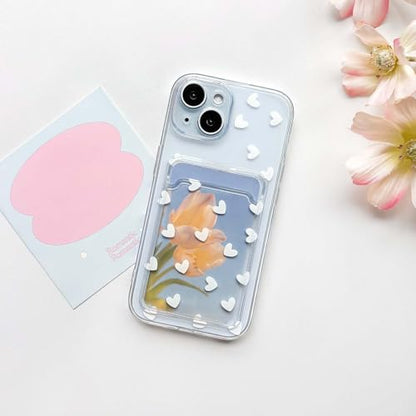 NITITOP Compatible with iPhone 15 Case Clear with Card Holder Cute White Love Heart Pattern Design Design Soft TPU Shock-Absorbing Wallet Case Protective Cover - White - color: White, size: iPhone 15