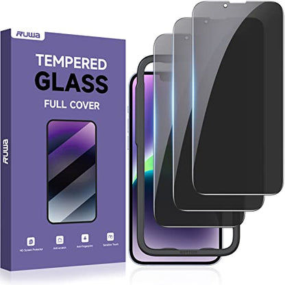 ruwa Privacy Screen Protector for iPhone 13/13 Pro/14/16e [3-Pack][6.1 Inch] Display Tempered Glass Film with Easy Installation Frame, Ultra HD, 9H Hardness, Scratch Resistant, Case Friendly - size: for iPhone 13/13 Pro/14/16e-6.1 inch 3-Pack