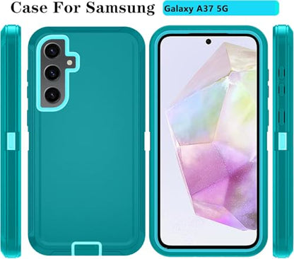 Qinmay Phone Case for Samsung Galaxy A37 5G Case with HD Screen Protector, Heavy Duty Shockproof & Dropproof 3-Layer Cover Phone Case for Galaxy A37,LakeSkyBlue - color: LakeSkyBlue