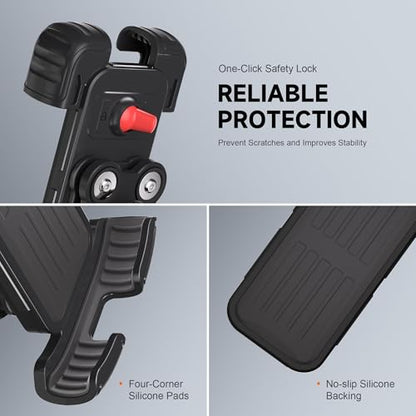 suoso Motorcycle Phone Mount with Upgraded Alloy Shock Absorber – Anti-Vibration Bike Phone Holder, Easy Install, Secure Safety Lock, 360° Rotation, Fits iPhone & Samsung 4.7–6.8" Phones