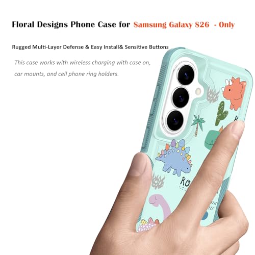 for Samsung Galaxy S26 5G Case: Cute Flowers Floral Design for Girls Women Slim Soft TPU Bumper Shockproof Dinosaur Silicone Cell Phone Cover (Funny Dino) - color: Funny Dino